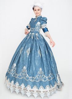 Blue Floral Rococo Marie Antoinette Dress Vintage Rococo Photography Clothing Reenactment Costume     Condition: Brand New   Color:  As Picture   Material: Satins And Lace   Silhouette: Ball Gown   Sleeve Length: Half Sleeve   Dresses Length:Floor-Length   Neckline: O-Neck   Decoration: Lace   Style: Vintage     Includes: Dress + Hat Elegant Blue Victorian Dress For Fancy Dress, Blue Victorian Dress For Fancy Dress Events, Victorian Blue Dress For Fancy Dress Occasions, Victorian Blue Dress For Fancy Dress Events, Victorian Blue Dress For Fancy Occasions, Blue Victorian Ball Gown, Blue Victorian Ball Gown For Costume Party, Victorian Blue Dresses With Historical Design, Fitted Blue Victorian Dress For Fancy Dress Events