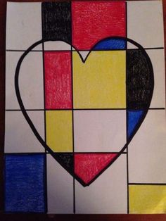 a drawing of a heart made out of colored squares