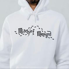 Mischief Managed From Harry Potter Long Sleeve Hooded Sweatshirt Adjustable Drawstring Hood Front Pouch Pocket Double Needle Stitching Pill Resistant Ribbed Wrists & Waistband Machine Washable Available In Sizes S-3x Sizing Is Unisex Warm 50/50 Cotton & Polyester Blend *Each Hoodie, Sweatshirt Or T-Shirt Is Custom Made And Made To Order. *Add To Bundle Or Comment If You Would Like A Different Color Or A Custom Design On The Back. *Ask Any Questions Prior To Ordering *Offers Welcome* *If You’re N Notre Dame Sweatshirt, Harry Potter Quote, Star Wars Hoodie, Job Tips, Blank Sweatshirts, Patagonia Shirts, Baddie Tips, Armani Exchange Men, Mischief Managed