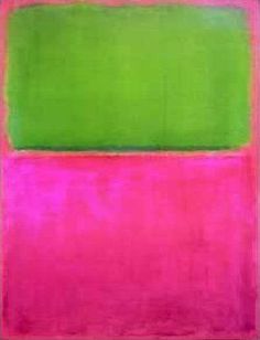 an abstract painting with pink and green colors