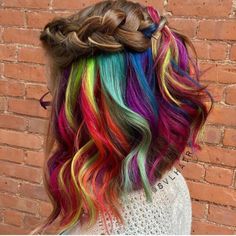 29 Stunning Rainbow Hair Color Ideas Trending in 2020 Rainbow Peekaboo Hair, Hair Dye Tutorial, Hidden Rainbow Hair, Warm Hair Color, Hair Color Underneath, Colourful Hair