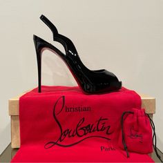 ~ Christian Louboutin Hot Chick Alta 120 Patent Leather Slingback Pumps Size 38.5 - Stiletto Heel, About 4.5" (120mm) - Leather Upper - Peep Toe - Slingback Strap - Leather Sole - Made In Italy - Comes With Spare Heel Taps And Single Dustbag This Is For A Size 38.5, The Box Is For Size 39.5. This Was Shipped From The Store And May Have Been A Floor Model, With Slight Defects On The Sole. Heel Taps, Heel Tap, Slingback Pump, Christian Louboutin Shoes, Stiletto Heel, Shoes Women Heels, Patent Leather, Stiletto Heels, Christian Louboutin