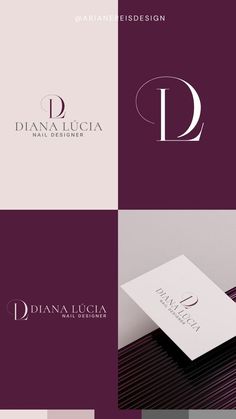 the logo for dianna lucia is shown in four different colors and font styles, including purple