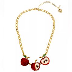 See Pictures For Description Nwt Betsey Johnson Apple Necklace Bold Chain Link Necklace Featuring Vibrant Red Apples At Front Adorned With Minimal Green Stone Accents. Set In Polished Gold-Tone Brass, Steel, Zinc, Glass, Acrylic And Enamel Approximate Length- 16"+3" Extender, Approximate Frontal Drop Length- 1" Lobster Clasp Closure Maya Yoshida, Novelty Red Jewelry With Charms, Beer Necklace, Apple Jewelry, Apple For The Teacher, Apple Necklace, Betsey Johnson Christmas Jewelry, Betsey Johnson Jewelry Necklaces, Betsey Johnson Bracelet