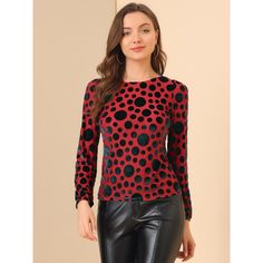 Bursting with charm, this sweet round-neck top is complete with burn-out abstract dot prints, long puff sleeves, and elastic cuffs. An absolutely essential top is perfect for dressing up or down. Stretchy and soft, this top is comfortable to wear and easy to match. Designed to be versatile, this piece is perfect for work, or holidays. Please check your measurements to make sure the item fits before ordering. Floral Lace Tops, Cowl Neck Long Sleeve, Women's Blouses, Velvet Top, Long Puff Sleeves, Round Neck Tops, Velvet Tops, Puff Sleeve Top, Womens Clothing Sizes