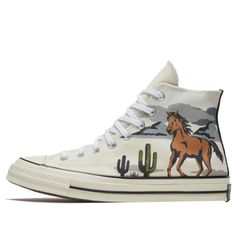 Converse Chuck 70 High 'Twisted Resort - Old Western Sunset' Egret/Multi/Egret 169821C Cowgirl Shoes, Western Sunset, Cute Converse Shoes, Custom Chuck Taylors, Cute Converse, Casual Country Outfits, Country Shoes, Old Western, Horse Hoodies