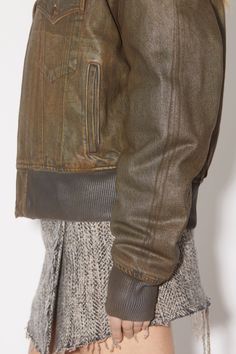 Dyed Denim, Bleached Denim, Studio Blue, Ribbed Neckline, Leather Buckle, Hip Length, Wrap Skirt, Silk Scarf, Front Zipper