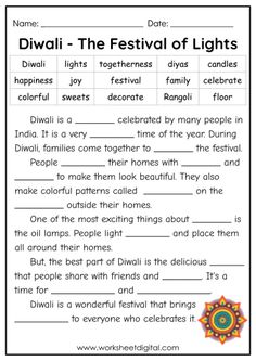 the festival of lights worksheet for kids to learn how to read and write