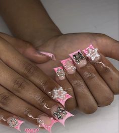 Pink Silver Nails, Acrylic Nail Set