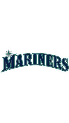 the mariners logo is shown in blue and gold on a white background, with stars above it