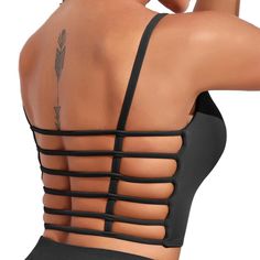 New! Amazon Longline Strappy Sports Bra Sexy Open Back Black Workout Crop Top New/Never Worn/Perfect Condition Measurements Are Approximate Great For Yoga, Pilates, Leisure, Work Out, Etc Strappy Stretch Workout Bra, Strappy Gym Tops With Built-in Bra, Strappy Stretch Crop Top For Workout, Workout Crop Top With Built-in Bra And Strappy Design, Stretch Crop Top With Straps For Gym, Sporty Black Crop Top With Adjustable Straps, Black Adjustable Straps Crop Top For Gym, Stretch Push-up Sports Bra With Straps, Stretch Sports Crop Top With Straps