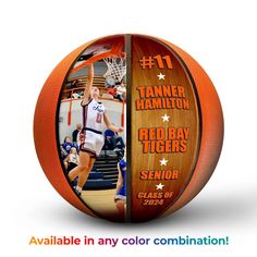 a basketball with the number 11 on it and an image of a player holding a basketball