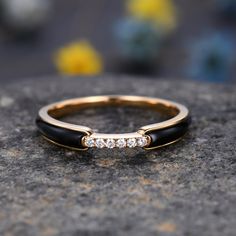 Black Onyx Moissanite Band, Half Eternity Band Ring,Stackable Ring, Engagement Band, Modern Band, Black Stone Ring, Women Ring,Gift For Her ITEM SPECIFICATIONS: Material:Solid gold (10k 14k 18k rose gold,yellow gold,white gold available) Band Width approx 1.4mm With black onyx and moissanite Setting:pave Our Service: All sizes available,please feel free to contact me if you need another ring sizes. Craft Period:Because all of rings are handmade to orders,it takes about 13-15 business days to mak Round Black Enamel Diamond Ring For Anniversary, Black Enamel Diamond Anniversary Ring, Black Diamond Enamel Ring For Anniversary, Black Diamond Enamel Ring For Gift, Anniversary Rings With Black Enamel And Diamond, Black Channel Set Rings For Anniversary, Anniversary Black Channel Set Rings, Black Diamond Half Eternity Jewelry, Black Enamel Diamond Ring Perfect As A Gift