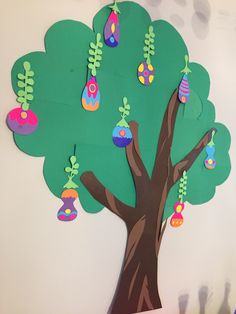 a paper cut out of a tree with easter eggs hanging from it's branches