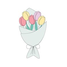 a bouquet of tulips in a white paper wrapper on a white background