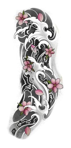 an artistic tattoo design with flowers and swirls