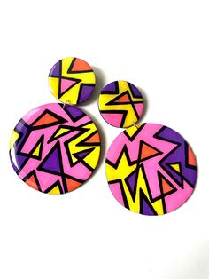 Get into these funky, oversized, sunset-toned earrings! They are sure to add a bold, vibrant statement to any outfit. Each pair is extremely lightweight and easy to wear.  All earrings are made to order. Please allow up to 5 days for this process. As with almost anything handmade, note that there may be slight variations, but the overall design will be the same. Fabric Earrings, Earring Ideas, North Hollywood, Simply Lovely, Wooden Earrings, Wood Earrings, Cement, Diy Jewelry, Jewelry Earrings Dangle