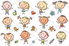 children playing and having fun in the park - people characters / animals cartoon character illustration