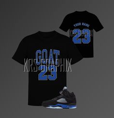 This t-shirt inspired by the Jordan 5 Retro 'Racer Blue' colorway is everything you've dreamed of and more. It feels soft and lightweight, with the right amount of stretch. It's comfortable and flattering for both men and women. This Jordan inspired design is perfect for sneakerheads everywhere!  * 100% combed and ring-spun cotton (Heather colors contain polyester) * Ash color is 99% combed and ring-spun cotton, 1% polyester * Heather colors are 52% combed and ring-spun cotton, 48% polyester * A Blue Sporty T-shirt With Graphic Design, Blue Graphic Design Shirt For Streetwear, Blue Team Spirit T-shirt For Streetwear, Blue Shirt With Logo For Fan Merchandise, Blue Logo Print Shirt For Fans, Blue Sporty Shirt For Streetwear, Blue Logo Print Shirt For Fan Merchandise, Blue Sporty Streetwear Shirt, Sporty Blue Shirt For Streetwear