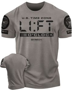 089. Lift O'Clock Motivational Workout T-Shirt Gym T Shirt Design, Manly Fashion, Crossfit Shirts, Motivational Tshirt, Crossfit Clothes, Gym Apparel, Motivational Workout, Workout Wardrobe, Gym Gear