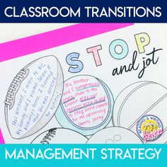 a classroom poster with the words stop and jot on it, next to an image of