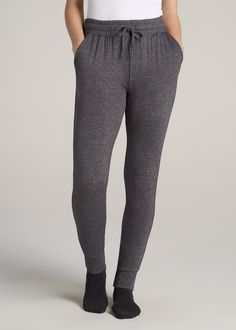 American-Tall-Women-Cozy-Lounge-Joggers-Charcoal-Mix-front Cozy Lounge, Eat Pizza, Elastic Waist Pants, Tall Women, Waist Pants, Lounge Pants, Long Length, Lightweight Fabric, Extra Long