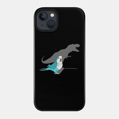 a phone case with an image of a lizard and a bird on it's back