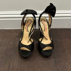 Brand New Never Worn Gorgeous Dressy Heels Size 34 Black Evening Heels With Deep Heel Cup, Black Open Toe Heels For Fashion Events, Black Platform Heels For Cocktail, Black Heels With 4-inch Heel For Gala, Black 4-inch Heel Heels For Gala, Charlotte Olympia Shoes, Heels Black, Charlotte Olympia, Olympia