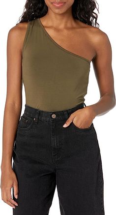 Amazon.com: The Drop Women's Payton Asymmetric Fitted One-Shoulder Top, Military Olive, M : Clothing, Shoes & Jewelry Drop Earrings Aesthetic, Earrings Aesthetic, Aesthetic Jewelry, One Shoulder Top, Linen Short, The Drop, Spring Outfits Women, Skechers Women, Crystal Drop Earrings