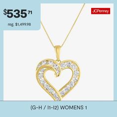 Features: Adjustable Chain, Quick ShipDiamond Clarity: I1-I2Jewelry Closure: Spring Ring ClaspSetting: ChannelShape: HeartStone Cut: RoundDiamond Color: G-HMetal Color: YellowChain Length: 18 InchExtender Length: 2 InchPendant Length: 25.8mmPendant Width: 19.7mmRounded Carat Weight: 1 Ct. T.w.Chain Construction: BoxCare: Wipe CleanStone Type: 20 Lab Grown DiamondAuthenticity: Lab Grown DiamondBirthstone: April BirthstoneMetal: 10k GoldNecklace Type: Pendant NecklacesCountry of Origin: Imported Diamond Heart Cut Necklace, Heart Charm Necklaces For Anniversary, Yellow Gold Hallmarked Jewelry, Yellow Gold Double Heart Jewelry, Hallmarked Yellow Gold Jewelry, Yellow Gold Heart Necklace Fine Jewelry, White Jewelry With Hallmark, White Heart Necklace With Diamond Accents, Open Heart Necklace With Hallmark