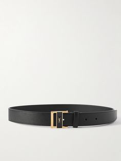 SAINT LAURENT's belt is centered with a sleek gold-tone and enamel buckle featuring the 'YSL' logo, so it instantly elevates your outfit. It's been made in Italy from leather and fits easily through the loops of your favorite pants and jeans. Leather Belt With Gold-tone Logo For Business, Modern Black Belt With Gold-tone Logo Plaque, Modern Black Belt Buckle With Gold-tone Logo, Luxury Black Belt Buckle With Gold-tone Logo Plaque, Luxury Belt Buckles With Metal Logo, Formal Black Belt Buckles With Gold-tone Logo, Luxury Business Belt Buckles With Metal Logo, Luxury Metal Logo Belt Buckles For Business, Designer Belt With Gold-tone Logo For Business