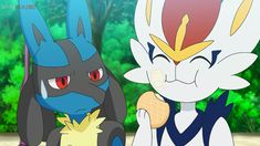 two pokemon characters standing next to each other