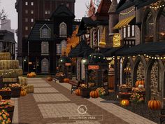 an animated halloween town with pumpkins and lights