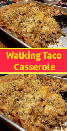 two pans filled with taco casserole sitting on top of a table