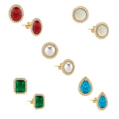 As beautiful as the woman who wears them… Five pairs of earrings in golden settings — each classically elegant and uniquely different in size and style — at a remarkably affordable price. Shapes include round, pear, oval and square.  Colors include simulated ruby, emerald, blue topaz, opal and pearl — each earring is framed with radiant simulated diamonds! Over 225 simulated diamonds in all.Our simulated diamonds and gemstones provide all the radiance without the exorbitant price! Classic Drop Earrings With Gemstone Accents, Classic Gold Earrings With Gemstone Accents, Classic Gemstone Bridal Earrings, Emerald Blue, Ruby Emerald, Danbury Mint, Blue Topaz, Earring Set, Jewelry Sets