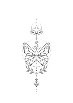 a drawing of a butterfly with leaves on it