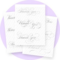 three thank cards with the words thank you on them in cursive writing and handwritten