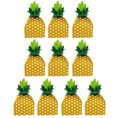 twelve pineapples with green leaves on them