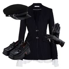 Detective Outfit Female, Vampire Clothing Aesthetic, Peaky Blinders Style, Given Taken, Black Gloves, Black Suit, Striped Jacket, Black Hat