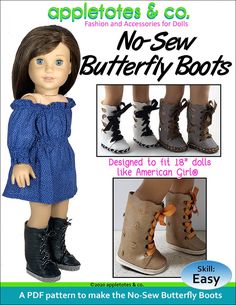 the doll is wearing boots with laces on them and has no sew booties