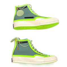 Green High-top Sneakers With Gum Sole For Streetwear, Green High-top Canvas Shoes For Streetwear, Dynamic Green Synthetic Sneakers, Green Synthetic High-top Sneakers For Streetwear, Green Converse High-top Sneakers For Outdoor, Plus Wedding Dresses, New Converse, Sneaker Style, Converse Chuck 70