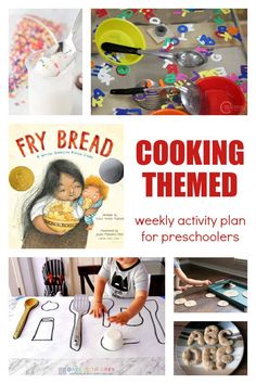 a collage of pictures with the words fry bread, cooking them and other activities