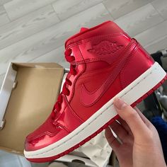 Jordan 1 Mid Pomegranate Jordan 1 Mid Pomegranate, Air Jordan 1s, Outfit Retro, Jordan 1s, Retro 1, Matching Jordans, Nike Shoes Women