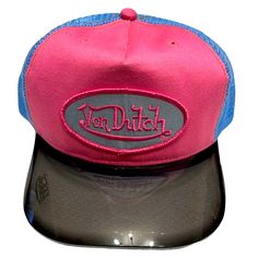 Von Dutch Uv 400 Magic Visor Hat Blue & Pink Canvas & Grey Visor Vintage Rare Pink Flat Brim Trucker Hat For Outdoor, Retro Pink Hat With Flat Brim, Retro Pink Flat Brim Hat, Pink Retro Flat Brim Hat, Pink Flat Brim Hat For Outdoor, Vintage Pink Flat Brim Hat, Pink Canvas, Visor Hat, Von Dutch