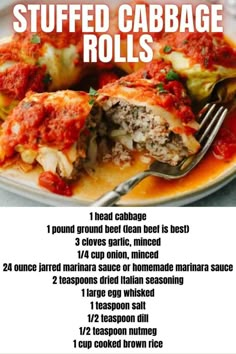 a menu for stuffed cabbage rolls on a plate