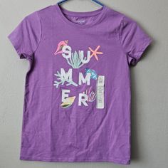 Nwt Girls Size L (10-12) Shirt Brand Is Cat & Jack Playful Purple Summer T-shirt, Dino Shirt, Toddler Girl Shorts, Spring T Shirts, Cat And Jack, Graphic Top, Embroidered Shorts, Heart Shirt, Purple Fashion