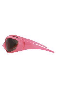 The future is now and bright enough to justify the wrapped, tinted lenses that shade these dynamic Italian-made sunglasses designed for terrestrials. 80mm lens width; 18mm bridge width; 110mm temple length 100% UV protection Injection frame Nylon lens Made in Italy Modern Pink Shield Sunglasses With Mirrored Lenses, Futuristic Cat Eye Sunglasses With Uv Protection, Futuristic Cat Eye Shield Sunglasses With Tinted Lenses, Modern Plastic Shield Sunglasses With Tinted Lenses, Futuristic Polarized Sunglasses For Outdoor Use, Modern Tinted Shield Sunglasses, Futuristic Cat Eye Sunglasses With Tinted Lenses, Futuristic Outdoor Shield Sunglasses With Tinted Lenses, Modern Pink Shield Sunglasses With Polarized Lenses