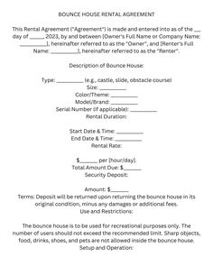 a sample rental agreement is shown in this image, it shows the number and location of each