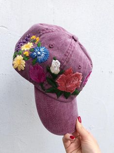 Hand embroidered hat Embroidered flower hat Embroidery hat | Etsy Spring Purple Snapback Baseball Cap, Purple Snapback Baseball Cap For Spring, Vintage Baseball Cap With Embroidered Curved Brim, Multicolor Embroidered Snapback Baseball Cap, Embroidered Flower Shaped Hat, Embroidered Flower Baseball Cap, One Size, Baseball Cap Design, Custom Embroidered Hats, Embroidery Hat