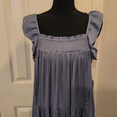 Nwt: Free People Sz Medium Color: Vintage Blue Blue Flowy A-line Dress, Light Blue Lined Midi Dress, Light Blue Flowy A-line Dress, Blue Midi Sundress With Ruffles, Blue Ruffled Midi Sundress, Flowy A-line Blue Dress, Blue Ruffled Sundress, Blue Ruffled Sundress For Casual Wear, Light Blue Flowy Sundress Midi Dress